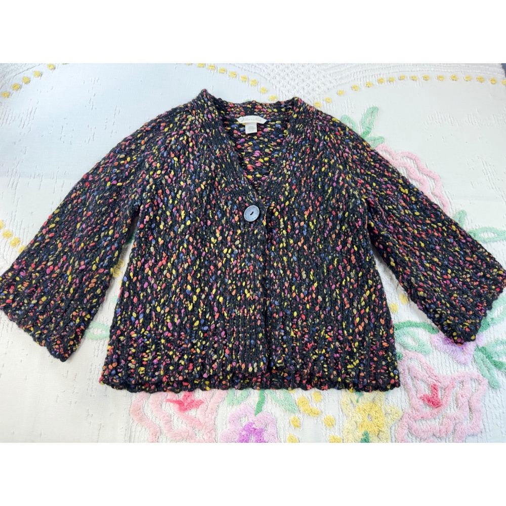 Jillian Nicole Multi Color Confetti Chunky Knit Wool Blend Cardigan Sweater L